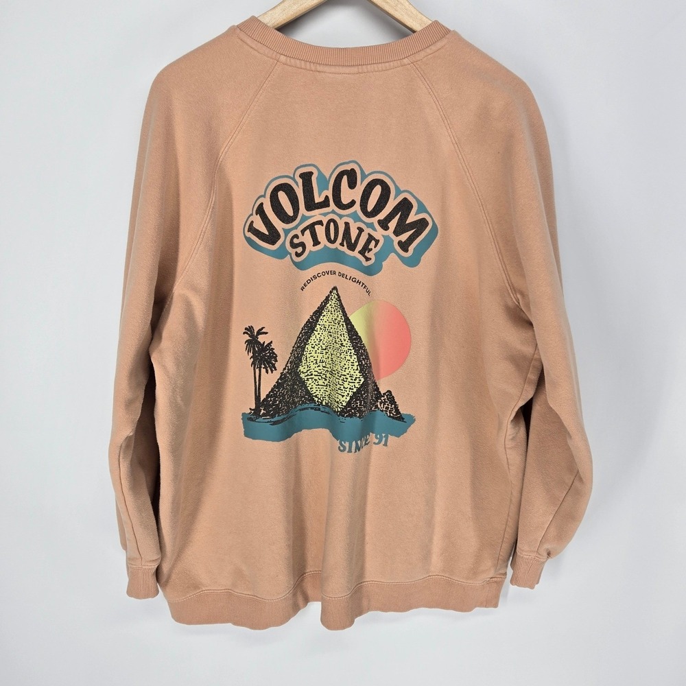 Volcom Sweatshirt Womens XXL Peach Graphic Pullover Raglan Sleeve Volcom Stone